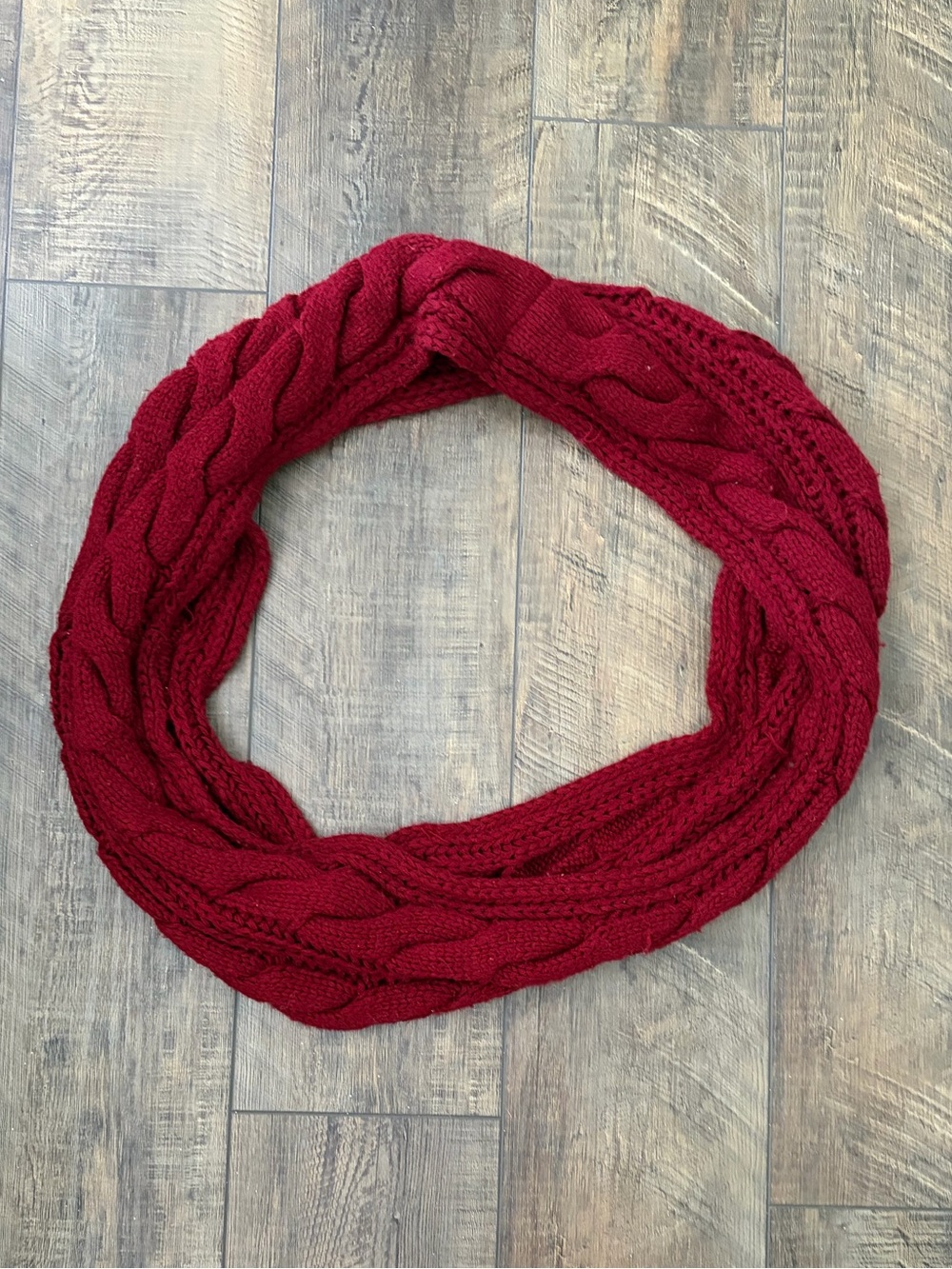 Cozy Cable Knit Infinity Scarf - Red